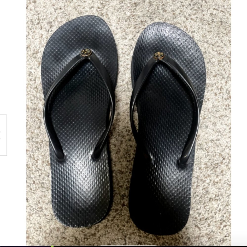 Tory Burch Black/Gold Logo Platform Thong Flip Flops Sandals Women’s Size 8.5